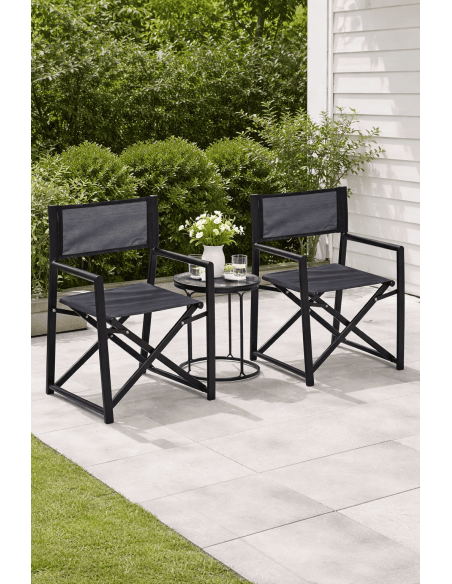 Fauteuil de jardin metteur en scène pliant Alejo aluminium textilène noir (lot de 2) 56 x 53 x 84 cm