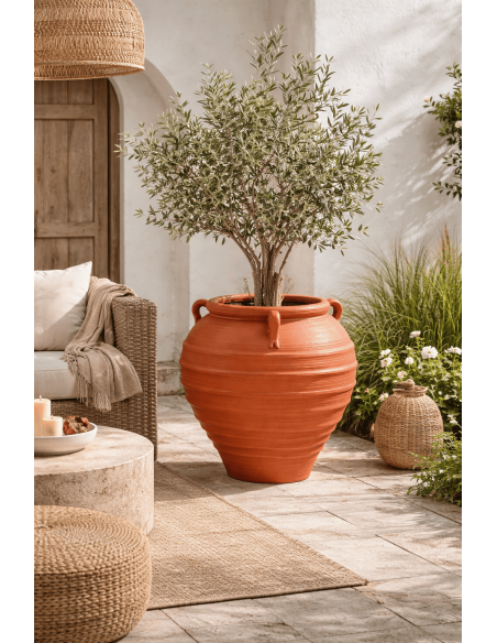 Grand cache-pot amphore Zurénia 56 x 56 x 60 cm résine de magnésium terracotta