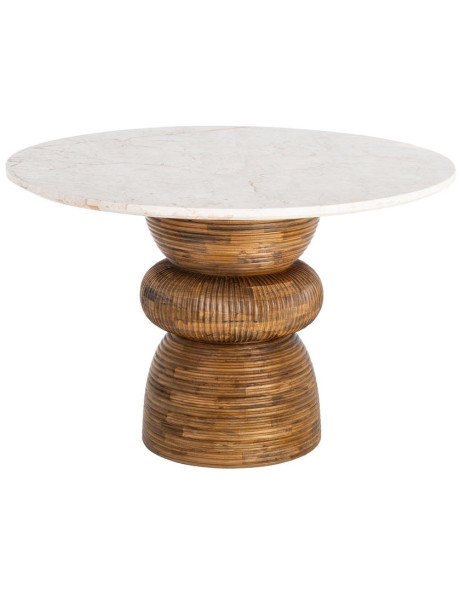 Table à manger ronde 120 cm marbre crème pied bois...