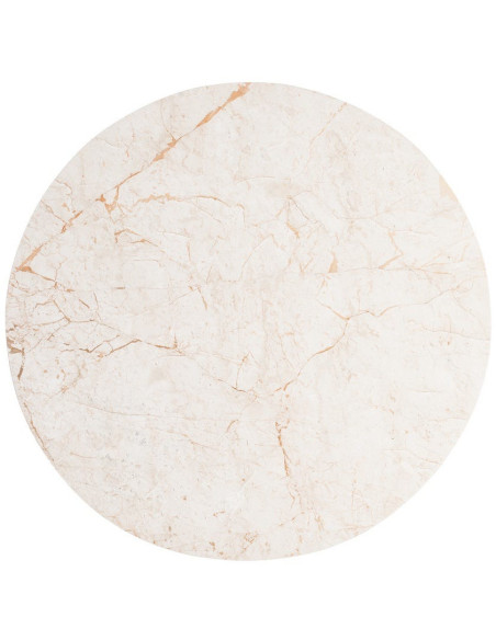 Table à manger ronde 120 cm marbre crème pied bois sculpté Strattia