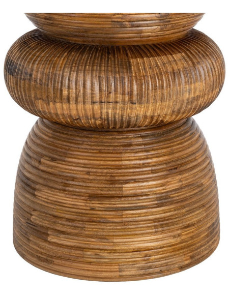 Table à manger ronde 120 cm marbre crème pied bois sculpté Strattia