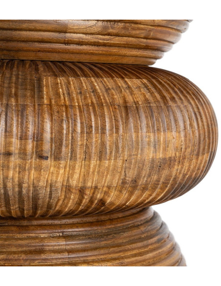 Table à manger ronde 120 cm marbre crème pied bois sculpté Strattia