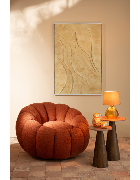 Fauteuil Bloem rond fleur tissu bouclette terracotta