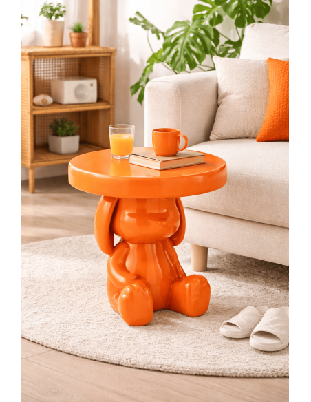 Table d’appoint ours polyrésine orange 35x35x35 cm Oserila
