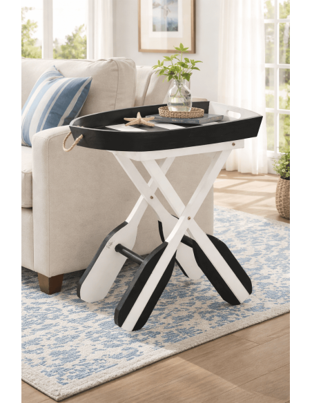 Table d’appoint bateau Boot 64 cm noir et blanc bois MDF