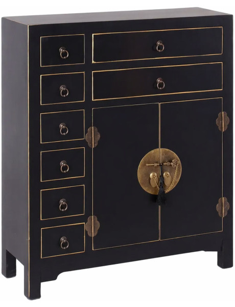 Buffet apothicaire 8 tiroirs 2 portes 73 cm bois noir...