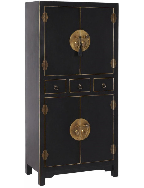 Buffet haut asiatique 4 portes 3 tiroirs 131 cm bois noir...
