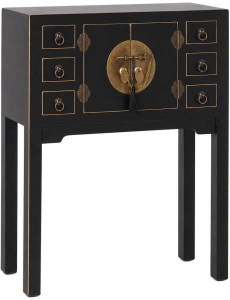 Console asiatique 6 tiroirs 2 portes 63 cm bois noir...