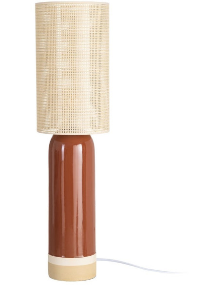 Lampadaire terracotta céramique 112 cm abat-jour tissé cannage