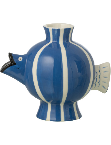 Vase poisson boule rayé Marinella en dolomite bleu et blanc 21,6 x 13,4 x 17 cm 