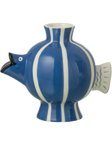 Vase poisson boule rayé Marinella en dolomite bleu et blanc 21,6 x 13,4 x 17 cm 