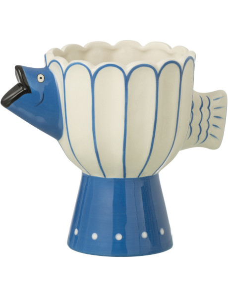 Vase poisson pois Marinella en dolomite bleu et blanc 21,4 x 13,5 x 18 cm 