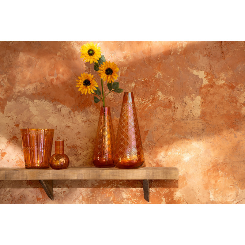 Vase Aurelio en verre ambré doré avec motifs graphiques H43 cm 