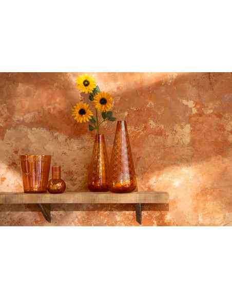 Vase Aurelio en verre ambré doré avec motifs graphiques H43 cm 
