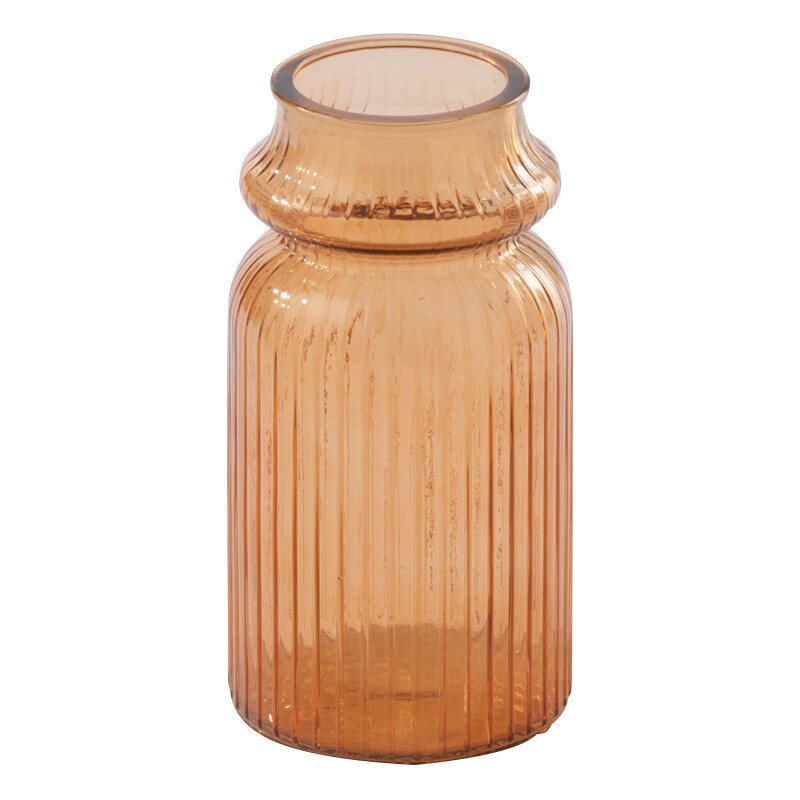 Vase Solira en verre orange rainuré Ø14,5 cm x H28 cm 