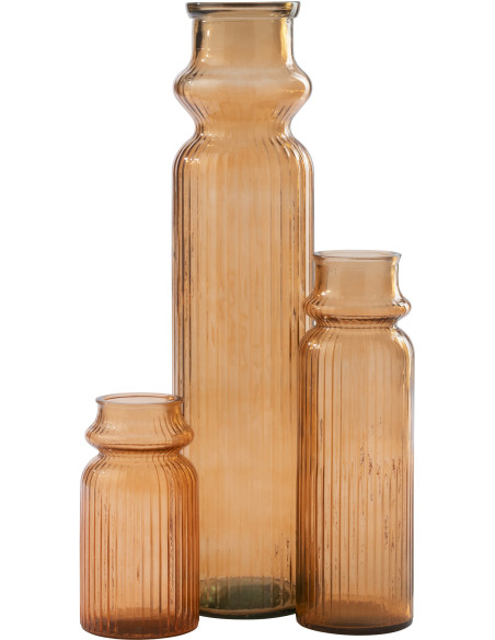 Vase Solira en verre orange rainuré élancé Ø18 cm x H76,5 cm 