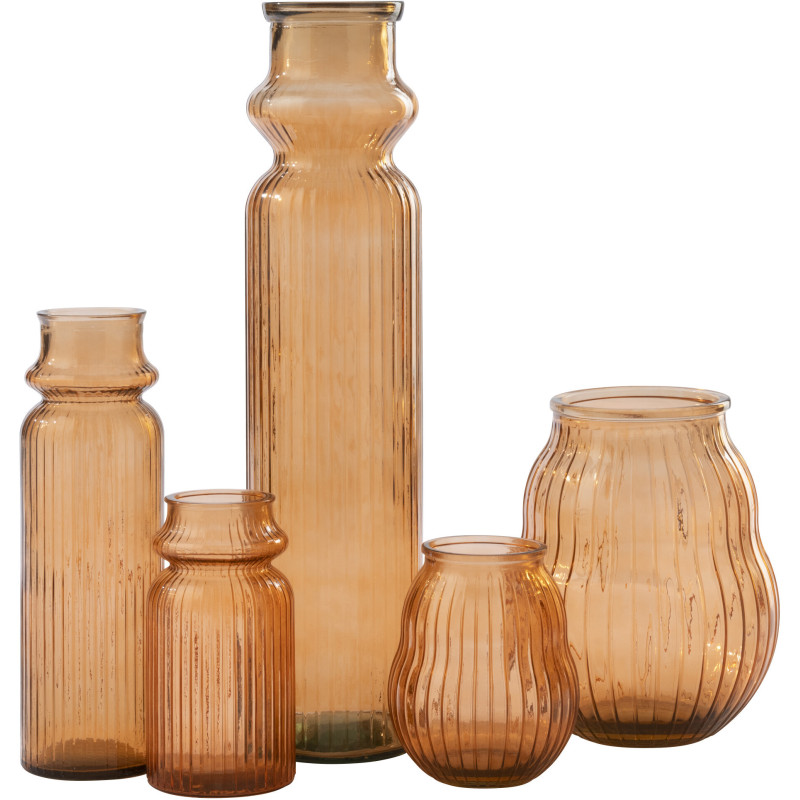 Vase Solira en verre orange rainuré élancé Ø18 cm x H76,5 cm 