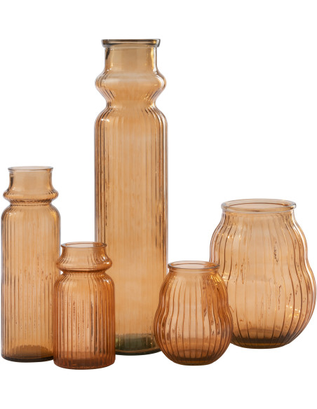 Vase Solira en verre orange rainuré élancé Ø18 cm x H76,5 cm 