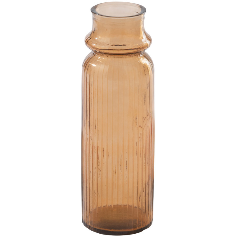 Vase Solira en verre orange rainuré élancé Ø14,5 cm x H45,5 cm 