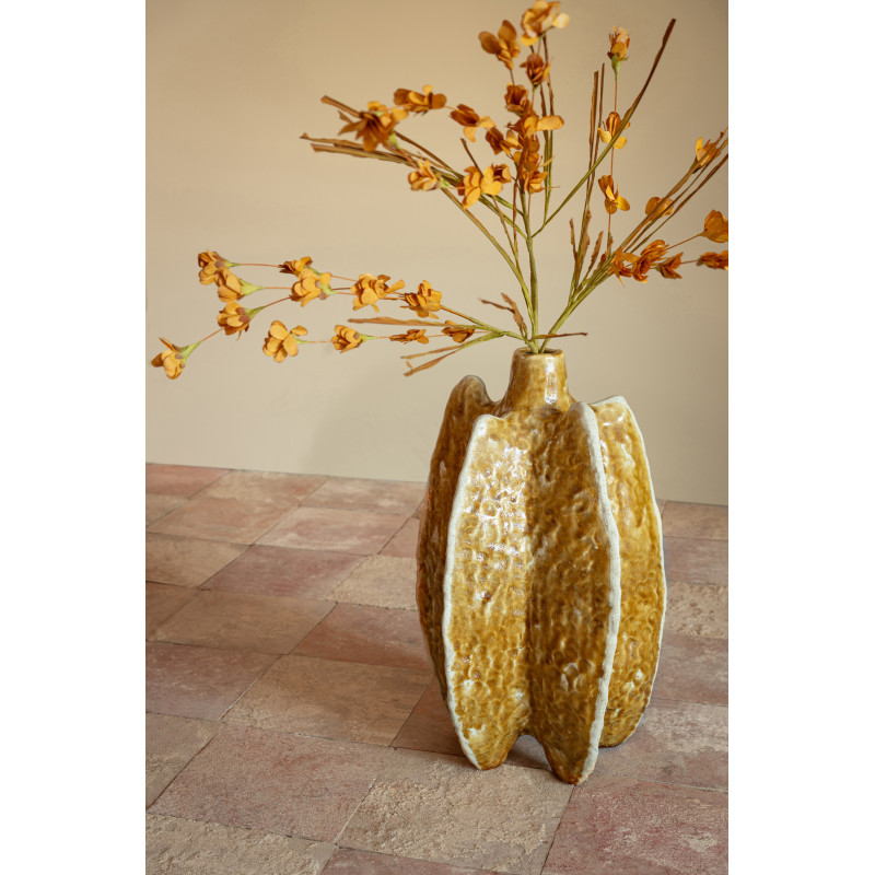 Vase céramique ocre texturé sculptural Ubi 25 x 25 x H40 cm 