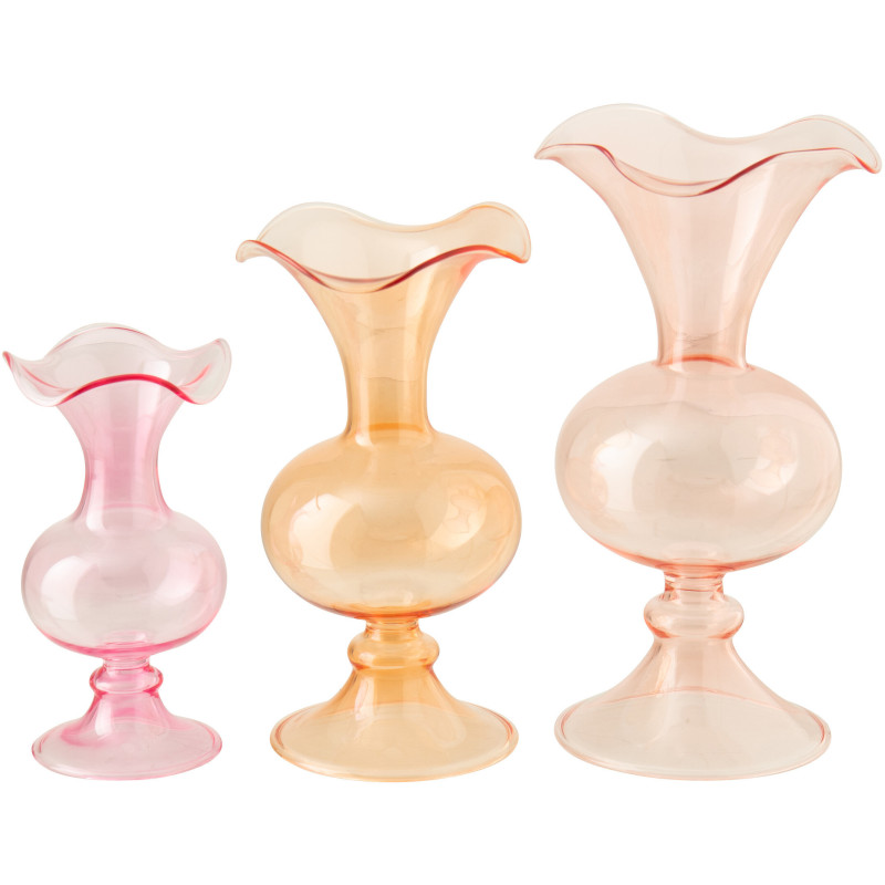 Set de 3 vases boule en verre rose saumon, rose clair et orange Althérys 