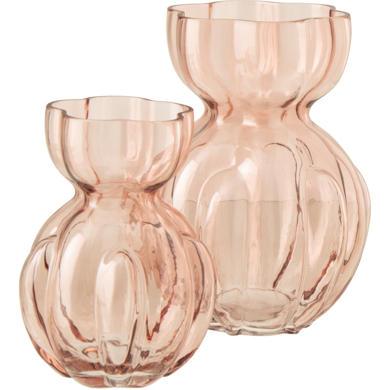 Vase en verre rose saumon ondulé Hubert 21 x 21 x H28 cm 
