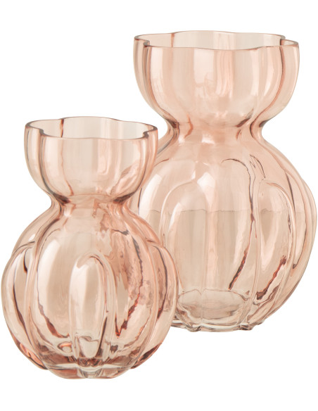 Vase en verre rose saumon ondulé Hubert 21 x 21 x H28 cm 