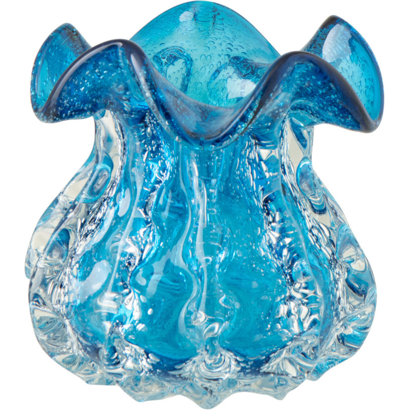Vase en verre bleu texturé ondulé Ralph 19 x 19 x H19,5 cm 