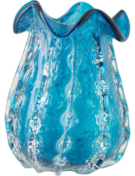 Vase en verre bleu ondulé texturé Ralph 21,6 x 21,6 x H26 cm 