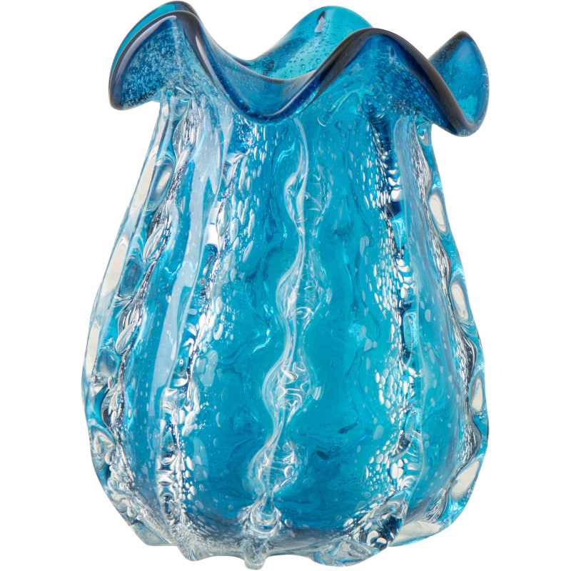 Vase en verre bleu ondulé texturé Ralph 21,6 x 21,6 x H26 cm 