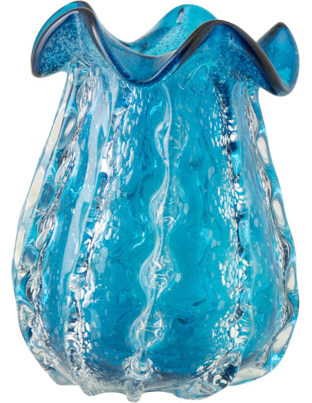 Vase en verre bleu ondulé texturé Ralph 21,6 x 21,6 x H26 cm 