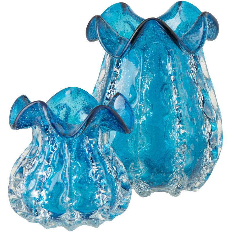 Vase en verre bleu ondulé texturé Ralph 21,6 x 21,6 x H26 cm 