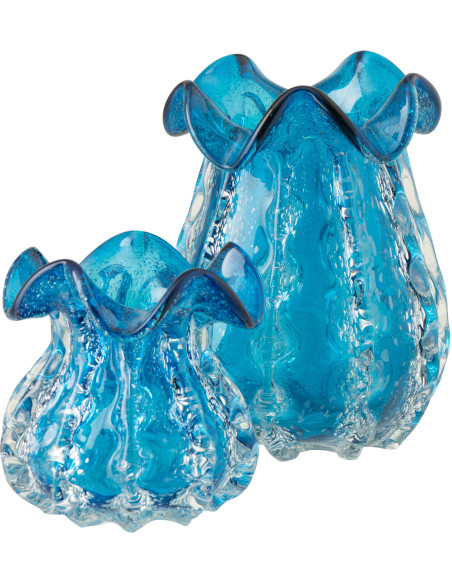 Vase en verre bleu ondulé texturé Ralph 21,6 x 21,6 x H26 cm 