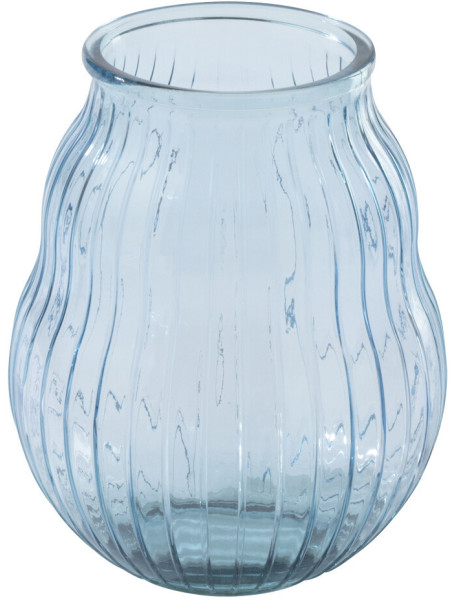 Photophore Velora en verre bleu clair strié Ø29 cm x H35,5 cm 
