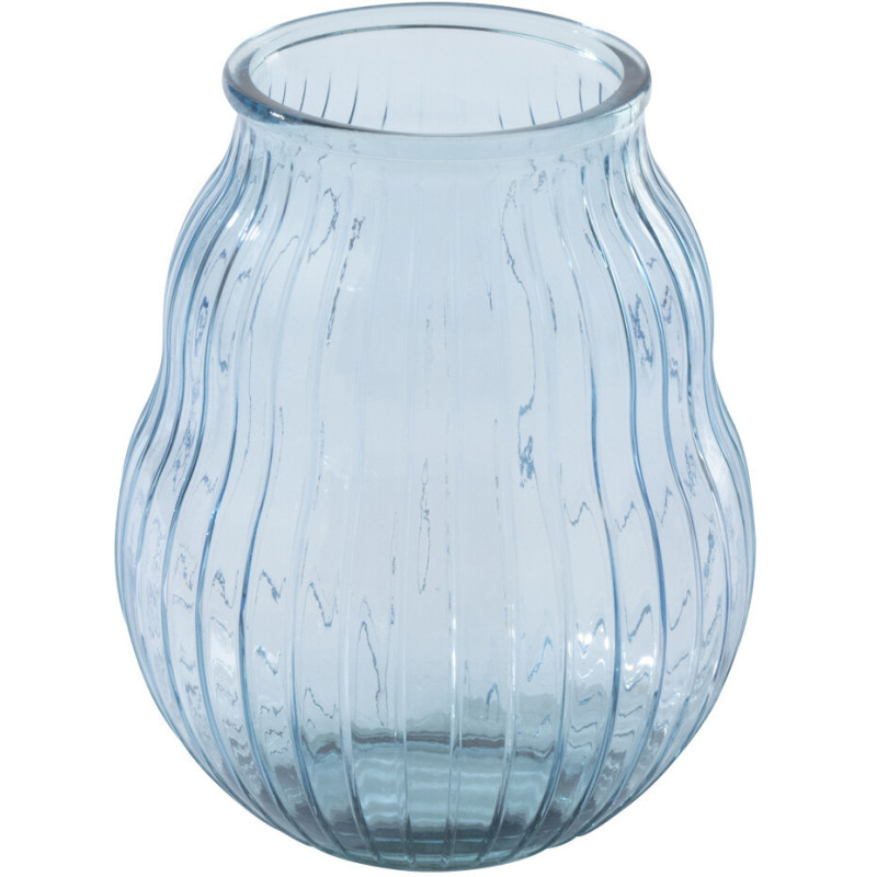 Photophore Velora en verre bleu clair strié Ø29 cm x H35,5 cm 