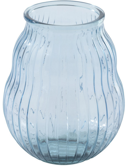 Photophore Velora en verre bleu clair strié Ø29 cm x H35,5 cm 
