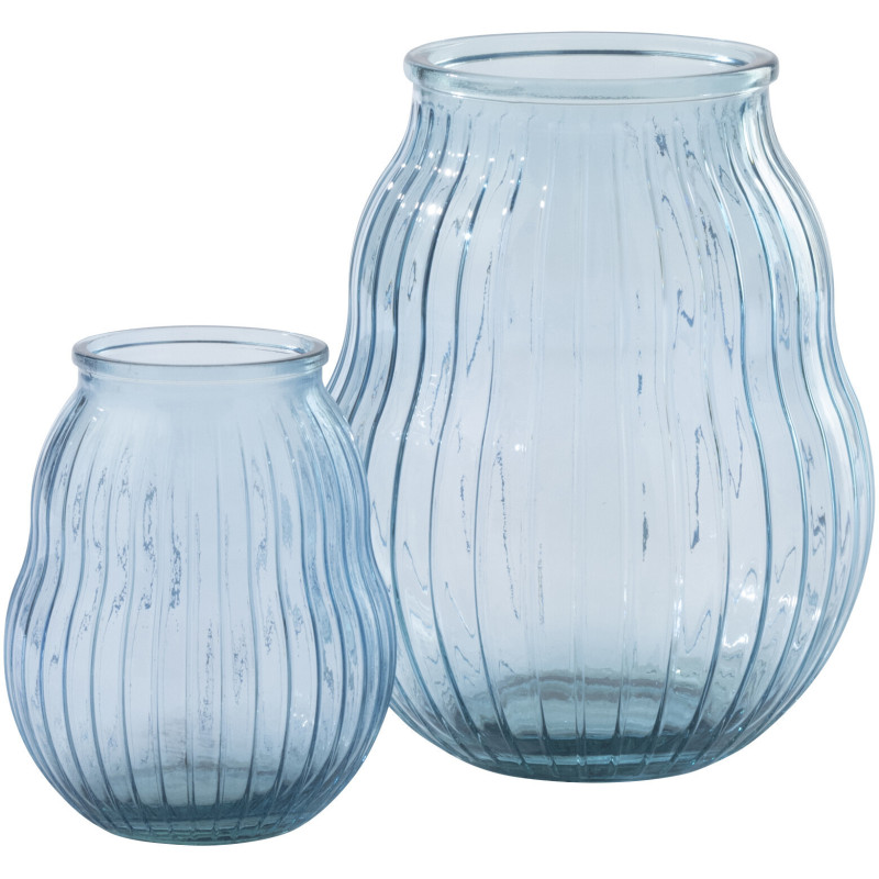 Photophore Velora en verre bleu clair strié Ø29 cm x H35,5 cm 