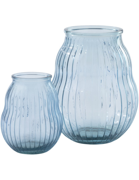 Photophore Velora en verre bleu clair strié Ø29 cm x H35,5 cm 
