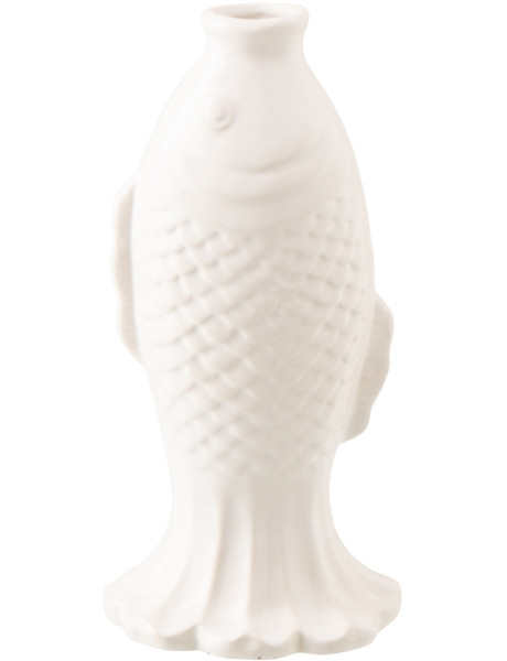 Vase soliflore poisson Nemoa en grès blanc 13,5 x 11,8 x 28 cm 