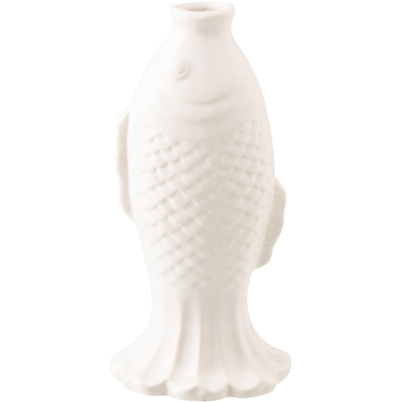 Vase soliflore poisson Nemoa en grès blanc 13,5 x 11,8 x 28 cm 