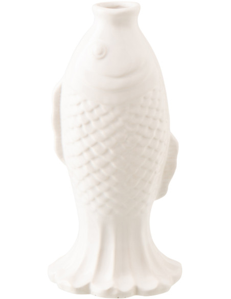 Vase soliflore poisson Nemoa en grès blanc 13,5 x 11,8 x 28 cm 