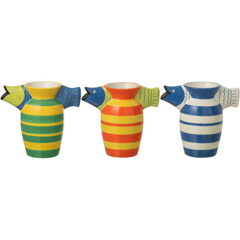 Vase poisson rayé Marinella en dolomite bleu et blanc 23 x 12,5 x 20,7 cm 