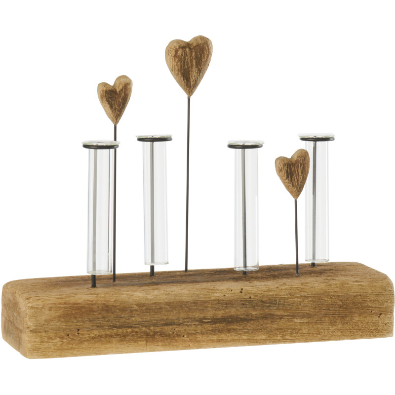 Vase 4 tubes Alba en bois de paulownia naturel 30 cm x H25 cm 