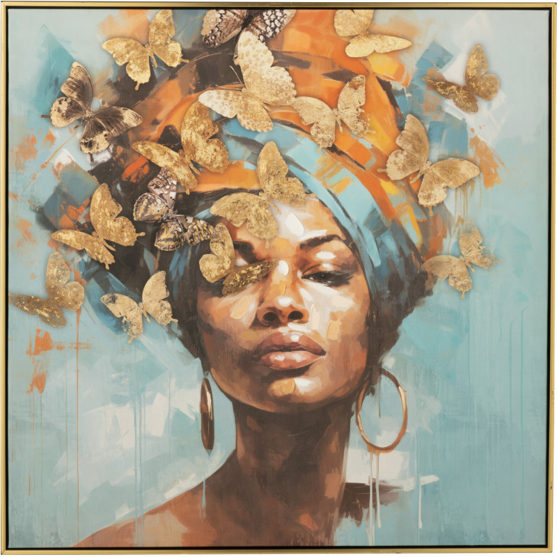 Tableau papillons portrait femme acrylique multicolore Velmora L 82,5 x H 82,5 cm 
