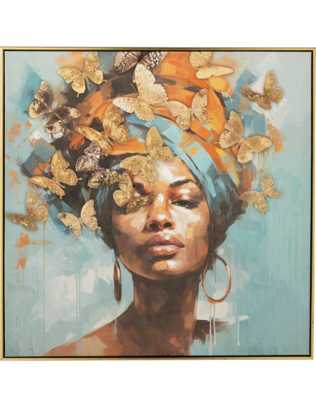 Tableau papillons portrait femme acrylique multicolore Velmora L 82,5 x H 82,5 cm 
