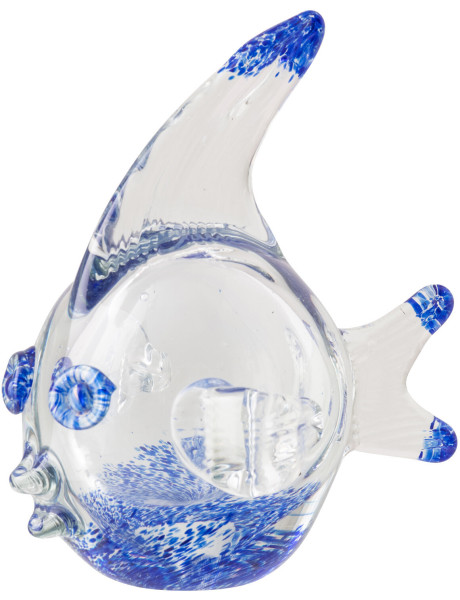 Presse-papier poisson Azzuro en verre bleu et transparent 14 cm 