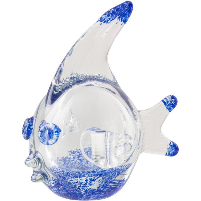 Presse-papier poisson Azzuro en verre bleu et transparent 14 cm 