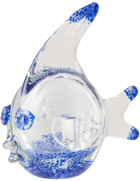 Presse-papier poisson Azzuro en verre bleu et transparent 14 cm 