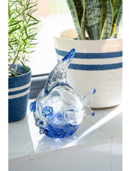 Presse-papier poisson Azzuro en verre bleu et transparent 14 cm 