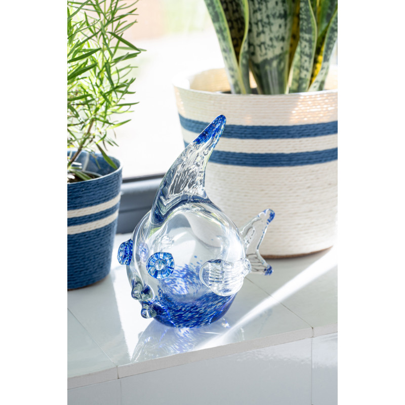 Presse-papier poisson Azzuro en verre bleu et transparent 14 cm 